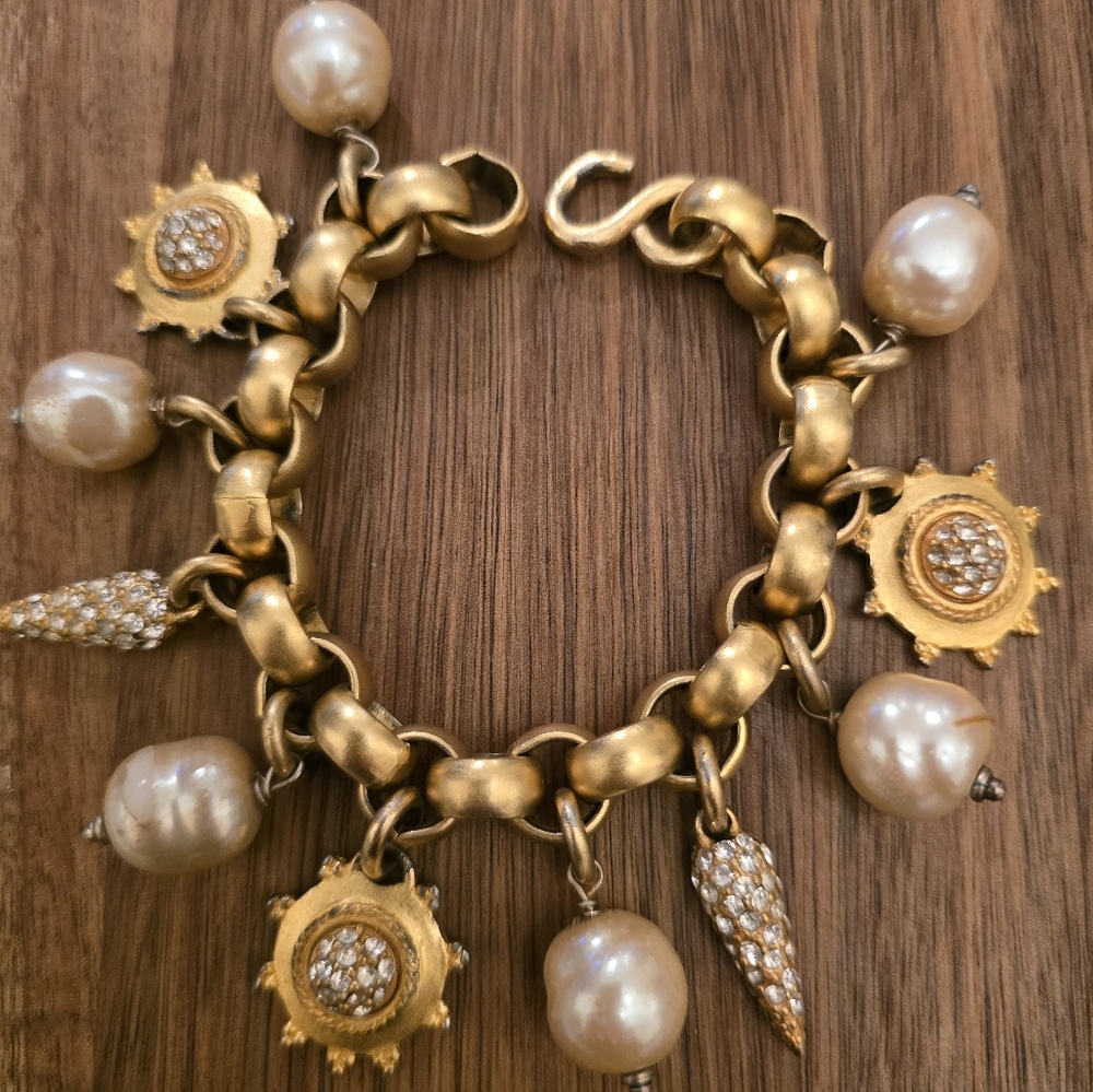 Gold, Cubic and Pearl Designer, Quality Charm Bracelet